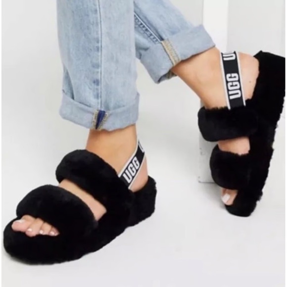 UGG Oh Yeah Slides, Black & White, Size 6 Like New - Picture 2 of 5